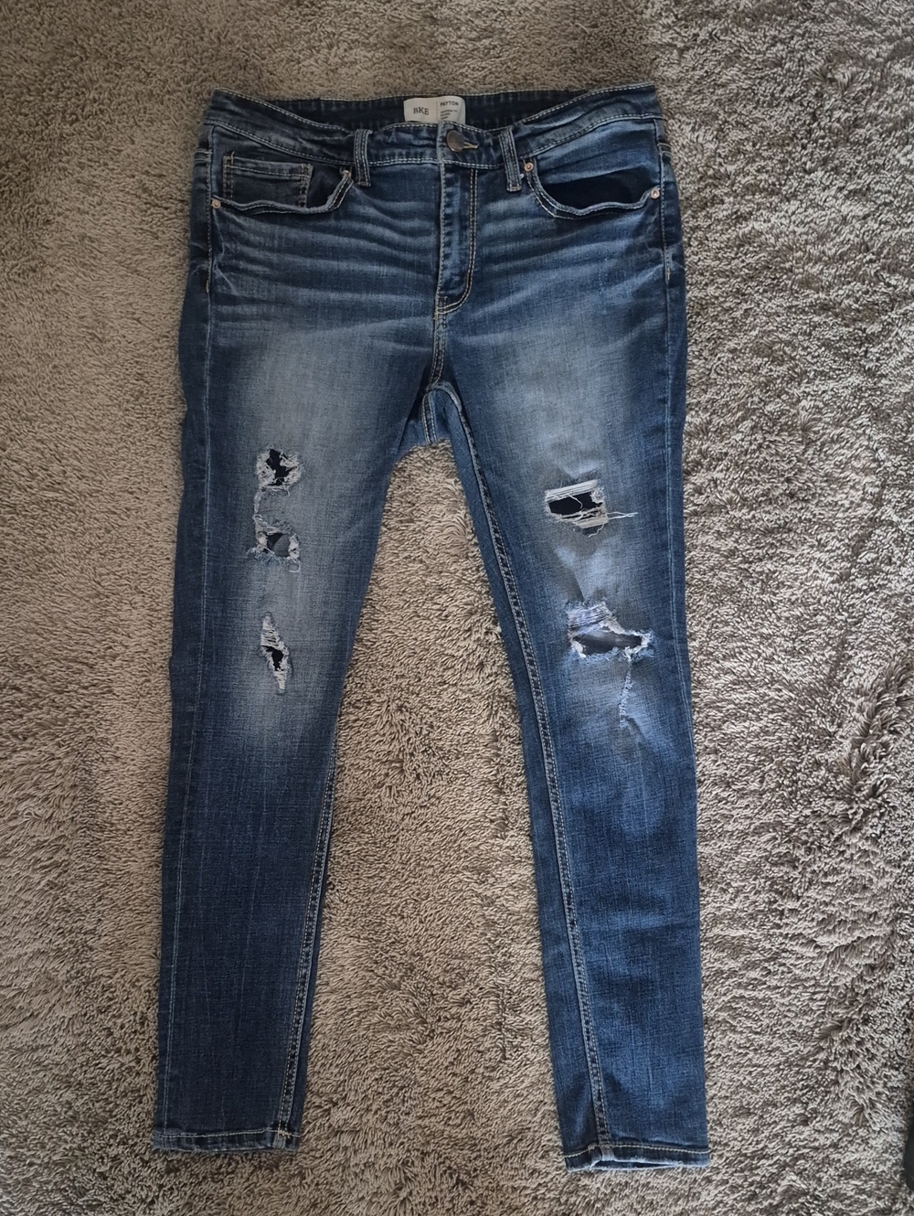 BKE Women's Distressed Slim Leg Blue Jeans, Size 31
